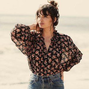 Dôen Rosebay top, black poppy, cotton, Small